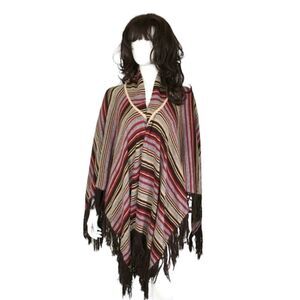 Anthropologie Parameter Rabbit Hair Boho Striped Fringe Shrug Poncho Sweter OS